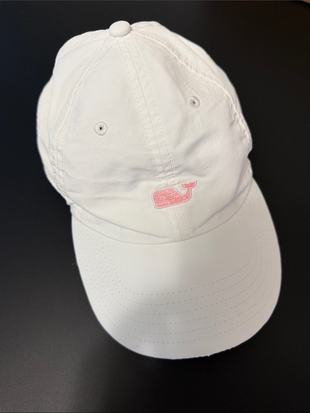 Vineyard Vines White Baseball Cap with Pink Whale Logo